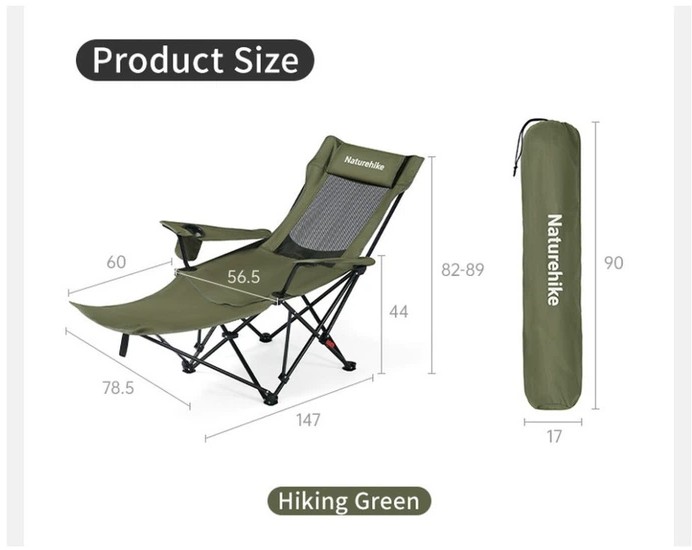 Кресло-шезлонг складной Naturehike CNK2550JJ023 Nightfall T05, сталь, оливковое Фото 4